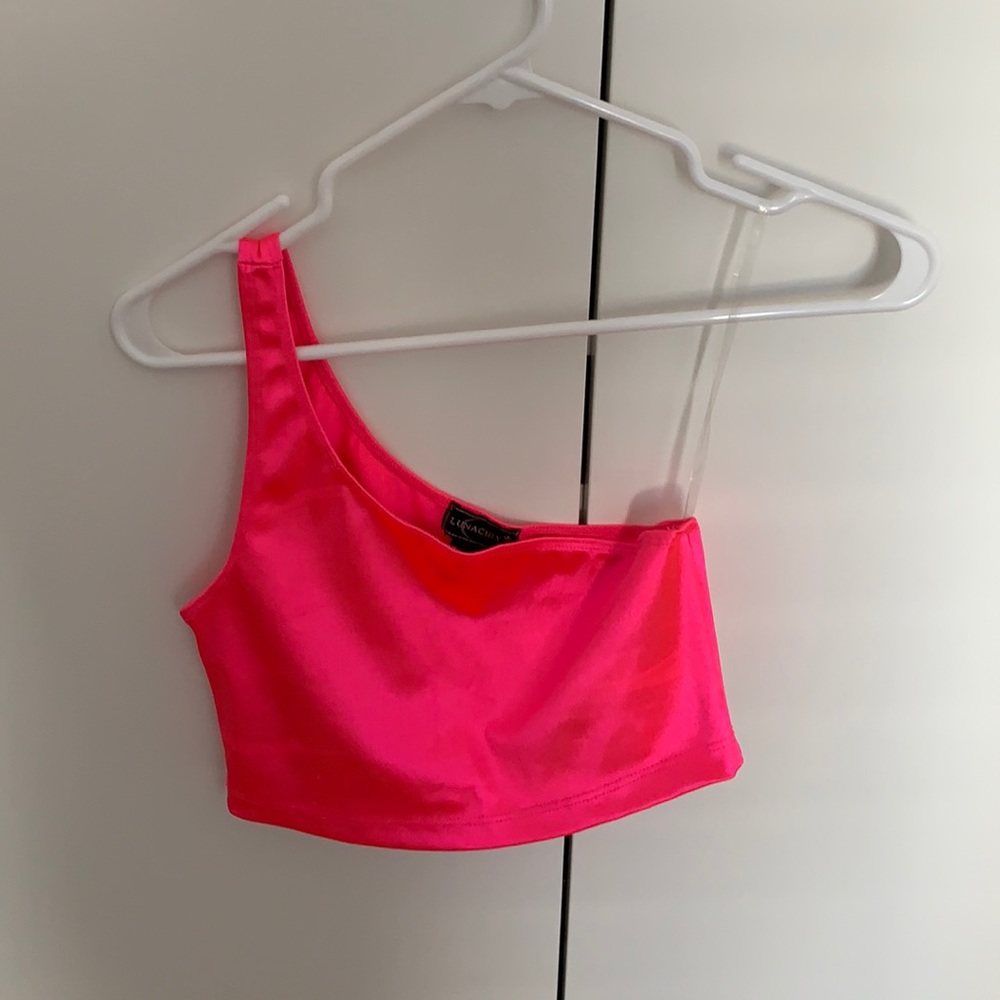Hot pink one shoulder crop top